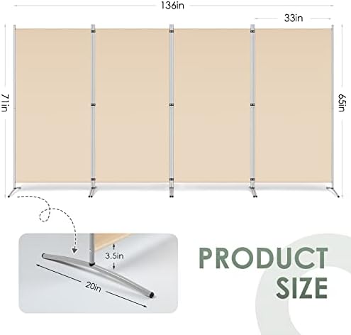 RANTILA 4 Panel Room Divider, 6 Ft Tall Folding Privacy Screen Room Dividers - Image 2