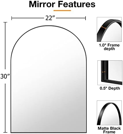 Brightify Arched Mirror, Arched Wall Mirror, 22 x 30 Inch Black Arch Mirror - Image 3