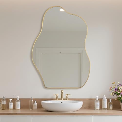 Irregular Asymmetrical Wall Mirror, 36x24 Inch Gold Bathroom Mirror - Image 2
