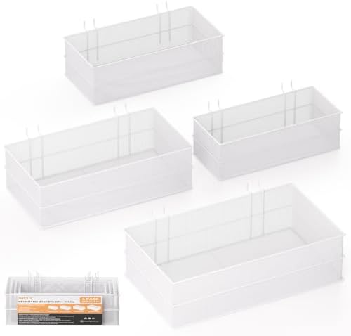 INCLY 4 Pack Upgrade Pegboard Baskets, 4 Sizes Square Metal Mesh Basket by INCLY
