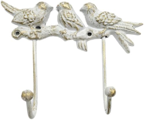 Vintage Cast Iron Bird Wall Hook White & Gold by Unknown