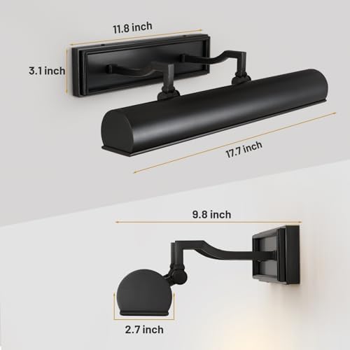 18in Black Picture Lights Hardwired, 3 Light Modern Bronze Picture Light - Image 2