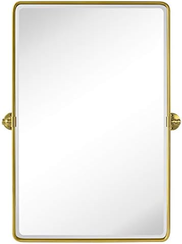 TEHOME Gold Pivot Rectangle Bathroom Vanity Mirrror Farmhouse Tiltable Rounded - Image 2