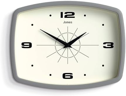 JONES CLOCKS® Movie wall Clock | Rectangular Retro Clock | 10" | Gray | Cool by JONESCLOCKS