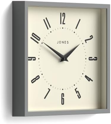 JONES CLOCKS® Box wall Clock | Retro Square Clock | 10" | Gray | Easy to Read - Image 2