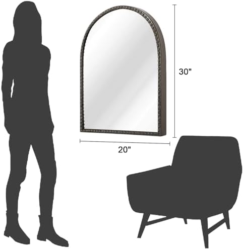 Large Arch Mirror for Bathroom, Large 30"x20" Arch Wall Mirror, Metal Beaded - Image 7