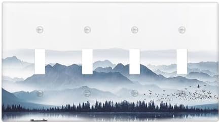 Light Switch Covers Mountain Foggy Lake Boat Grey Blue Forest Birds Quad Toggle by Lightswitchcovers