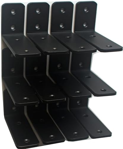 12 Pack - L 4" x H 2" x W1.5, 5mm Thick Black L Shelf Bracket, Iron Shelf by MHMYDZ