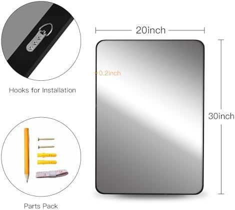 Black Bathroom Wall Mirror, 20 x 30 Inch Rectangle Vanity Modern Mirror - Image 6