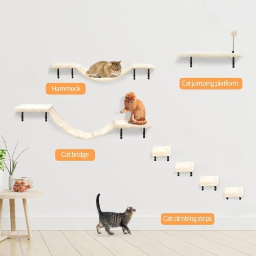 Cat Wall Shelves, Space-Saving Wall-Mounted Cat Climbing Set - Image 6