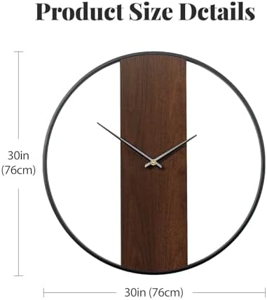 Cuspin 30 Inch Large Wall Clock Modern Rustic Walnut Dial Decorative Clock - Image 5