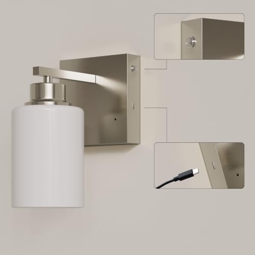 Wireless Battery Operated Wall Sconce Set of Two, Modern White Glass Nickel - Image 6