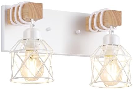 FadimiKoo 2-Light White Bathroom Light Fixtures, Wood Bathroom Vanity Lighting by FadimiKoo