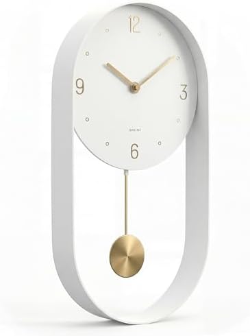 Driini Modern Pendulum Wall Clock – Small Vertical Design in White and Gold by Driini
