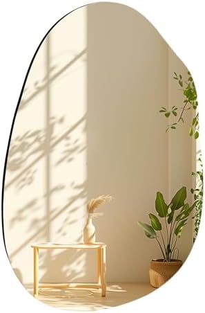Irregular Frameless Bathroom Mirror, 24 x 36 Inch Asymmetrical Wall Mirror by WIOWUR