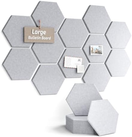 Fluxynara 12-Pack Hexagon Felt Bulletin Board Tiles, Soft Gray-1 by FLUXYNARA