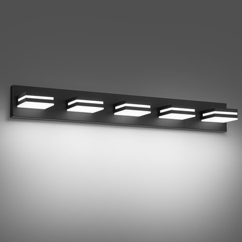 Modern LED Small Black Acrylic Bathroom Lights Fixtures 5-Light by JZEKVN