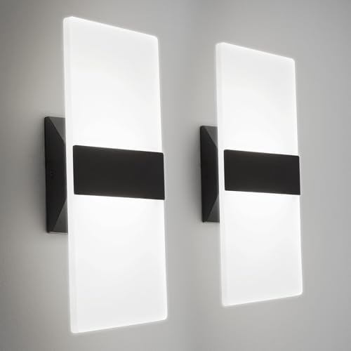 Hardwired Wall Sconces Set of Two, 12 Inch Modern Black Wall Lights, by LightingUpYourSpace