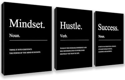 Black Motivational Mindset Wall Decor Canvas Wall Art Hustle Posters Prints by Kuiluuye