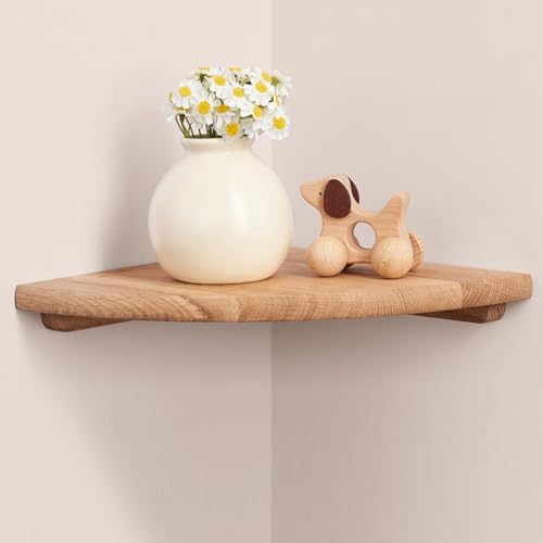 Corner Floating Shelf 9inch Solid Oak Wood Floating Corner Shelf by GIEANOO