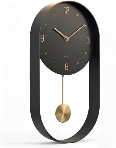 Driini Modern Pendulum Wall Clock – Small Vertical Design in Black and Gold by Driini