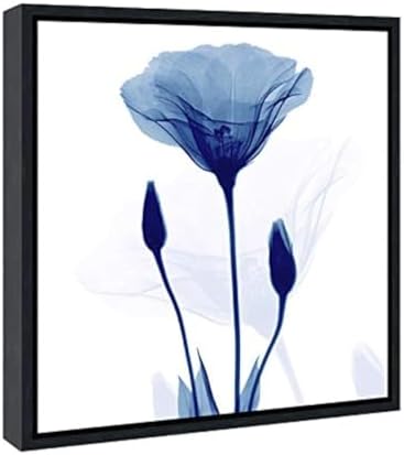 Pyradecor Black Framed Canvas Wall Art Blue Flickering Flower Modern Grace by Pyradecor