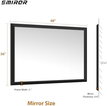SMIROR 48x36 Matte Black Bathroom Vanity Mirror - Image 5