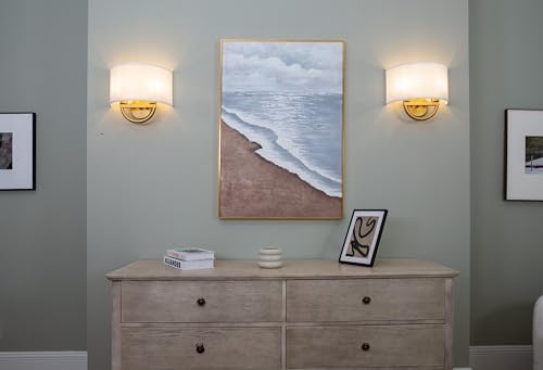 Yosoan 2-Light White Fabric Cloth Brass Wall Sconce Stairwell Fixture Light - Image 4
