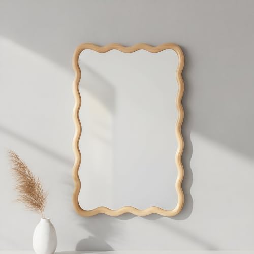 GDFStudio 20"x30" Wavy Rectangle Solid Wood Frame Mirror, Bohemian Decorative by GDFStudio