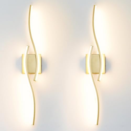 Daunton Modern Gold Wall Light Fixture Set of 2, RC Dimmable LED Wall Light by Daunton
