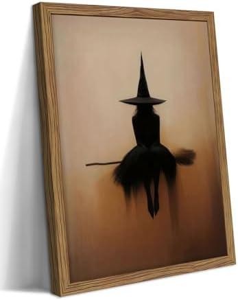 Framed Vintage Witch Wall Art, Minimalist Halloween Witch Canvas Prints by MUWAKWallArt