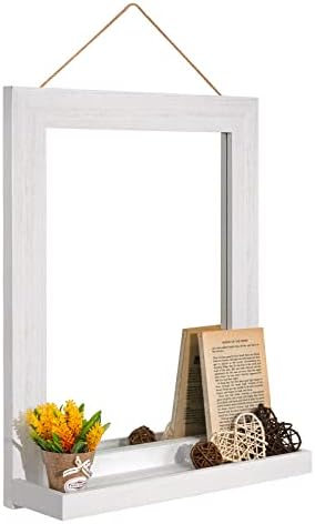 Emfogo Wall Mirror with Shelf, 20 x 16 inch Farmhouse Decor Wall Mirror Hanging by Emfogo
