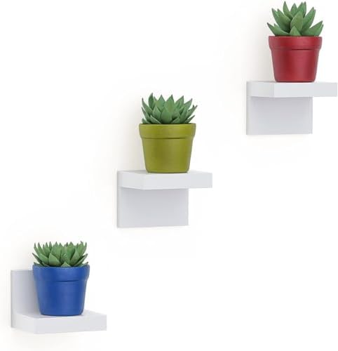 RICHER HOUSE 3-Set Small Floating Wall Shelf, No Drill Bathroom Shelf White by RicherHouse
