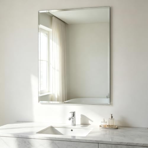 Bathroom Mirror for Over Sink 36x30 Inch Frameless Wall Mirror Beveled Edge by Ruomeng