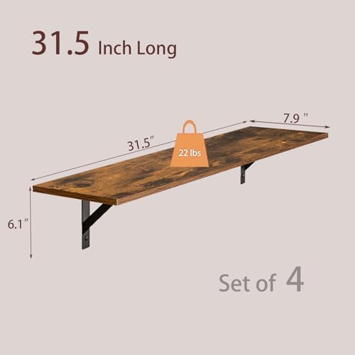 DINZI LVJ Long Wall Shelves, 31.5Inch Wooden Wall Mounted Shelves - Image 3