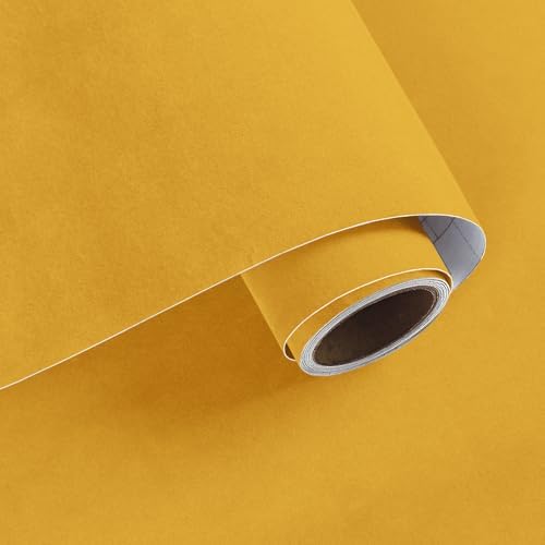 VaryPaper 15.7"x78.7" Mustard Yellow Velvet Fabric Self Adhesive Flocking by VaryPaper