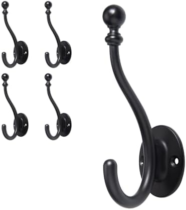 AVICCI 5 Pack Coat Hooks Matte Black Coat Hook, Heavy Duty Hooks Decorative by Home