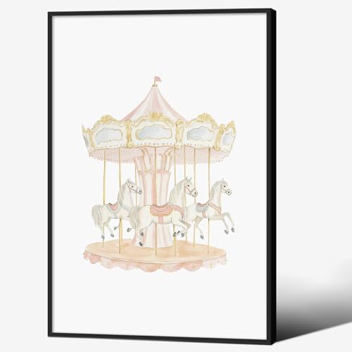 Pink Watercolor Carousel Wall Art Fashion Cute Kids Canvas Poster 16x24 inch by Unknown