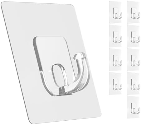 Large Adhesive Hooks for Hanging Clear 10 Pack Wall Hangers Heavy Duty 33lb by Latoxcaa-SpaceMaster