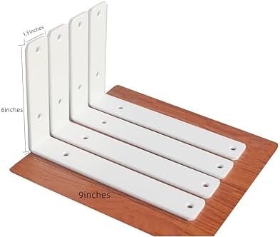 6 Pack - L 9" x H 6" x W1.5, 5mm Thick White L Shelf Bracket, Iron Shelf - Image 2