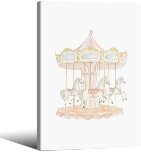 Pink Watercolor Carousel Wall Art Fashion Cute Kids Canvas Poster 16x24 inch by Unknown