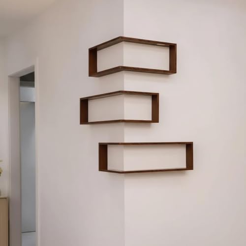 Floating Corner Shelves with LED Lights, 1-Tier Wall Mounted Wooden Corner - Image 6