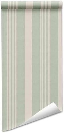RollsRolla Modern Sage Green and White Stripe Peel and Stick Wallpaper - Image 5