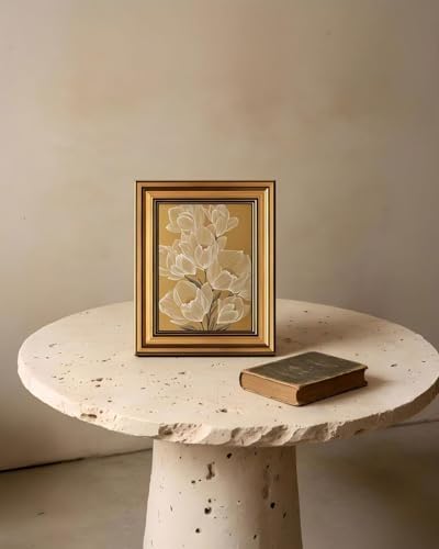 Gold Framed Wall Art, Vintage White Magnolia Flowers Line Canvas Prints - Image 5