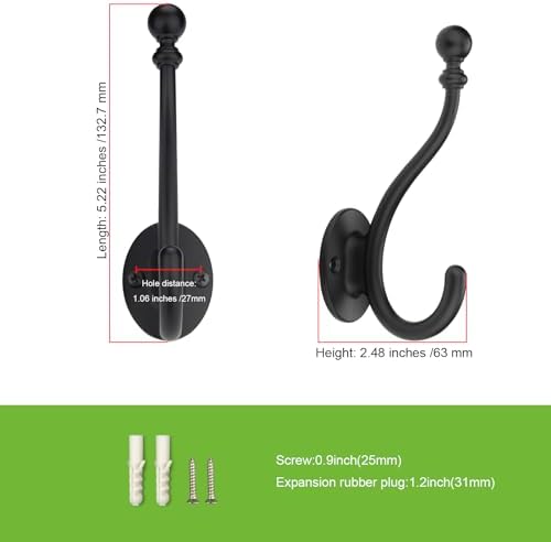 AVICCI 5 Pack Coat Hooks Matte Black Coat Hook, Heavy Duty Hooks Decorative - Image 2