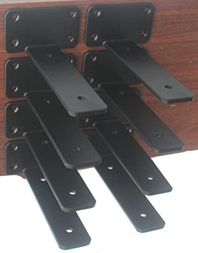 8 Pack - 6 inch Black Hidden L Shelf Bracket Iron Floating Shelf Brackets by MHMYDZ