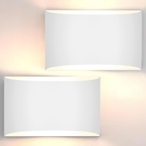 Modern LED Wall Sconces Set of 2, 3000K Large White Wall Light Fixture by FOLKSMATE