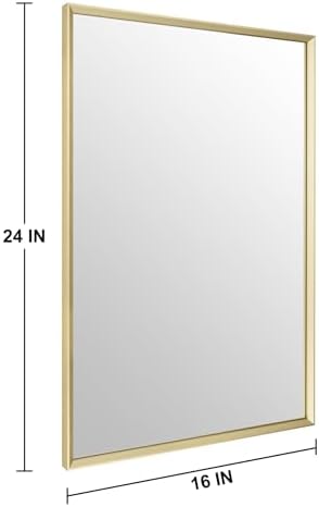 Bathroom Mirror for Wall, 24x16 Inch Framed Vanity Mirror Brushed Gold - Image 5
