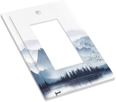 Decorative Outlet Covers Mountain Foggy Lake Boat Grey Blue Forest Birds 1 Gang - Image 3