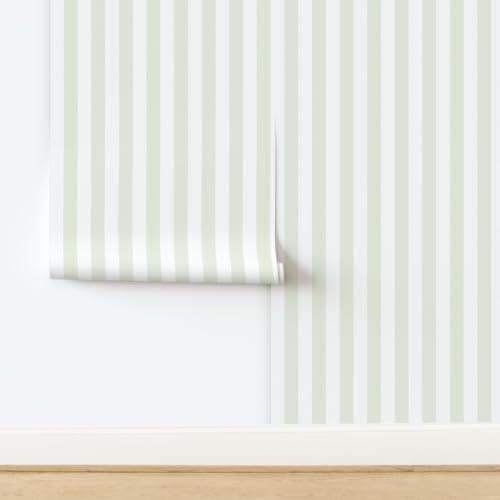 Spoonflower Soft Green Stripe Peel and Stick Removable Wallpaper - Image 4